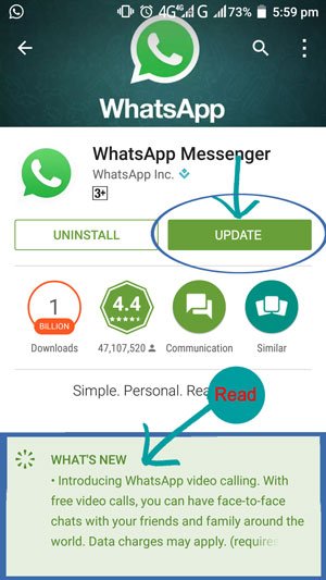 Update Whatsapp video Calling feature