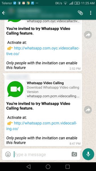 Whatsapp video Calling invitation message